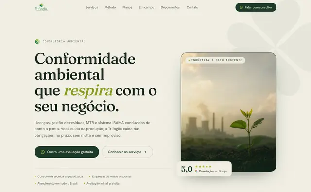 Página inicial do site da Trifoglio Consultoria Ambiental